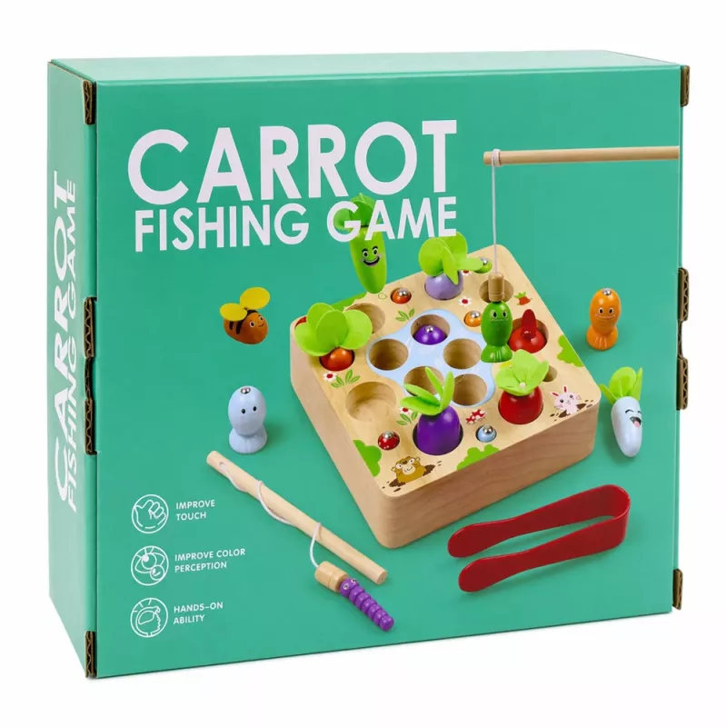 LEAN TOYS Drevená hra s mrkvou, dážďovkou a magnetickou paličkou