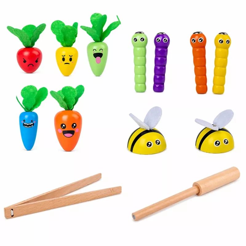 LEAN TOYS Drevená hra s mrkvou, dážďovkou a magnetickou paličkou