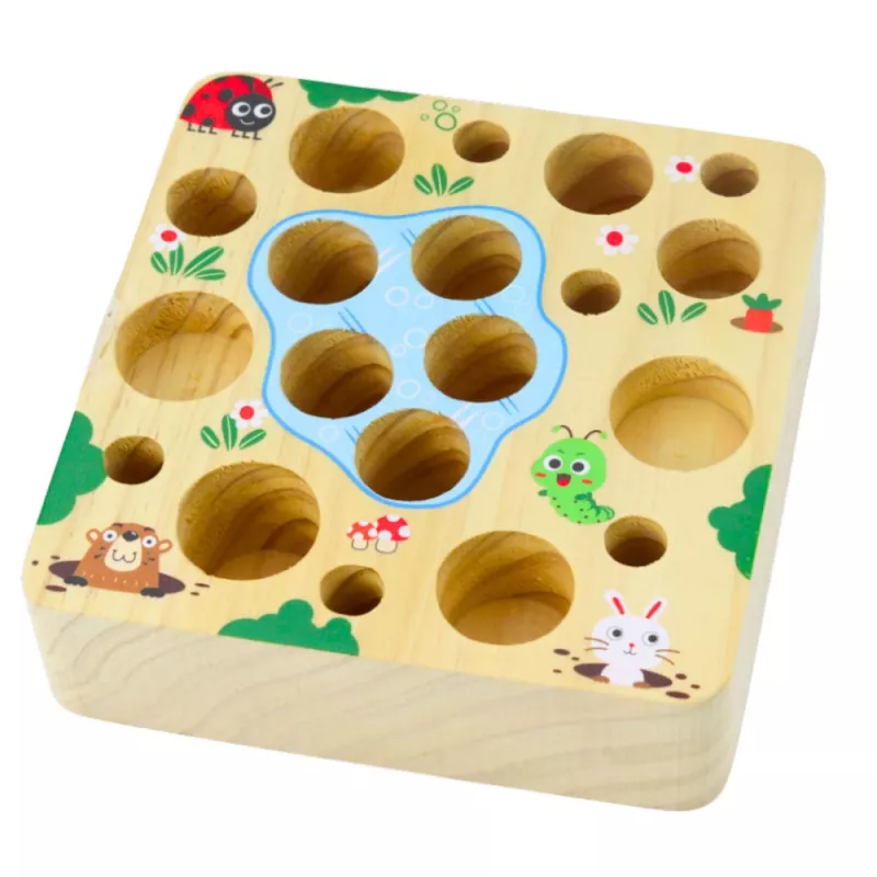 LEAN TOYS Drevená hra s mrkvou, dážďovkou a magnetickou paličkou