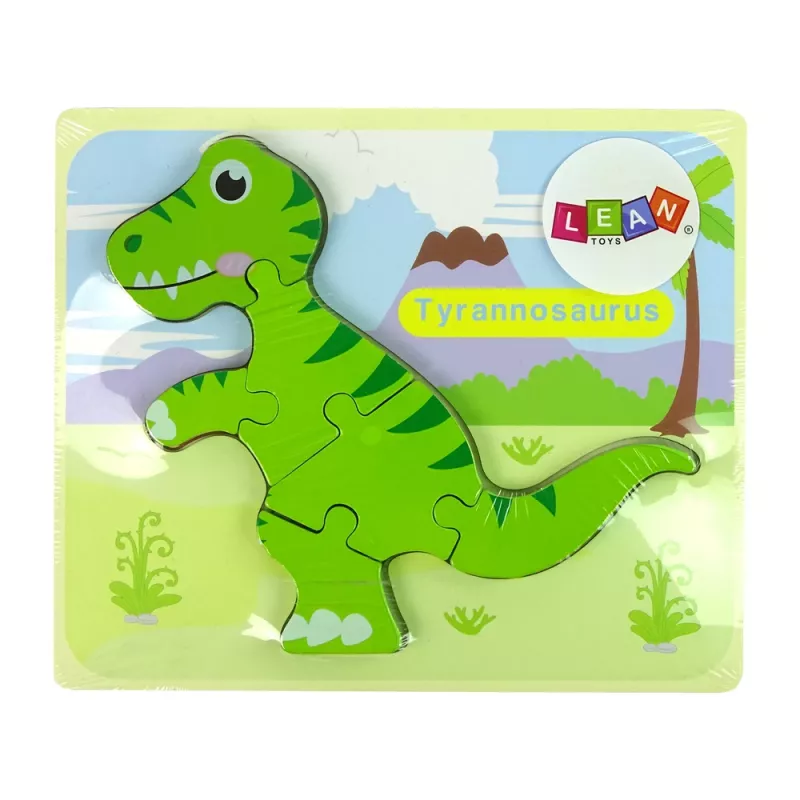 LEAN TOYS Drevené puzzle dinosaurus Isanosaurus zelené