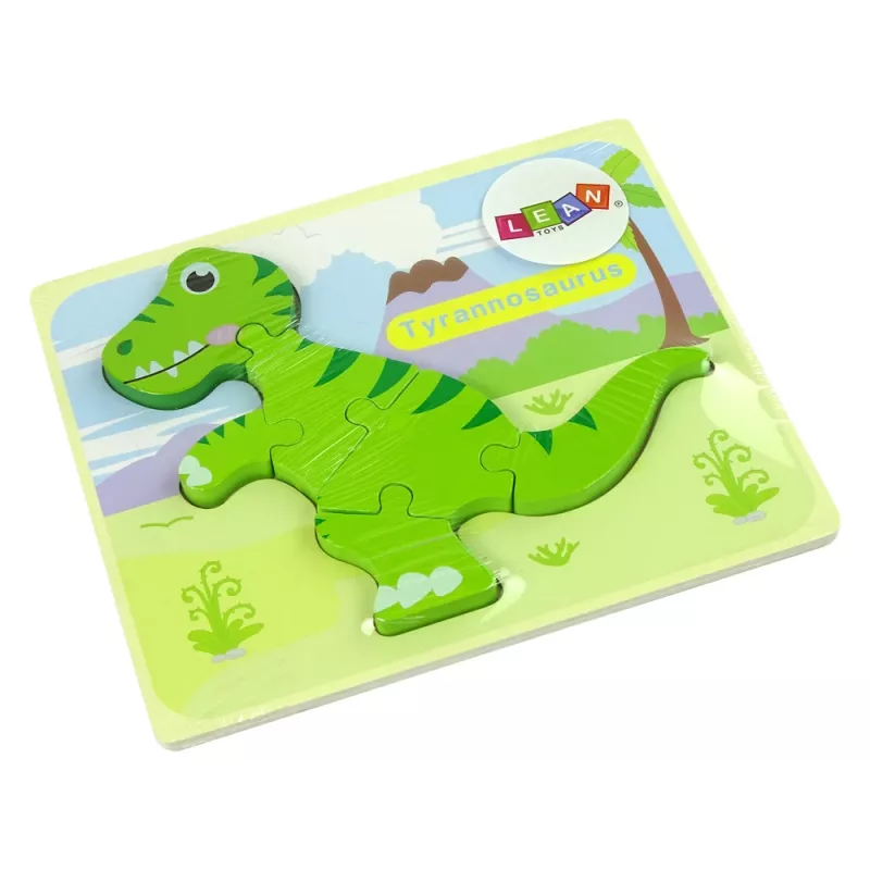 LEAN TOYS Drevené puzzle dinosaurus Isanosaurus zelené