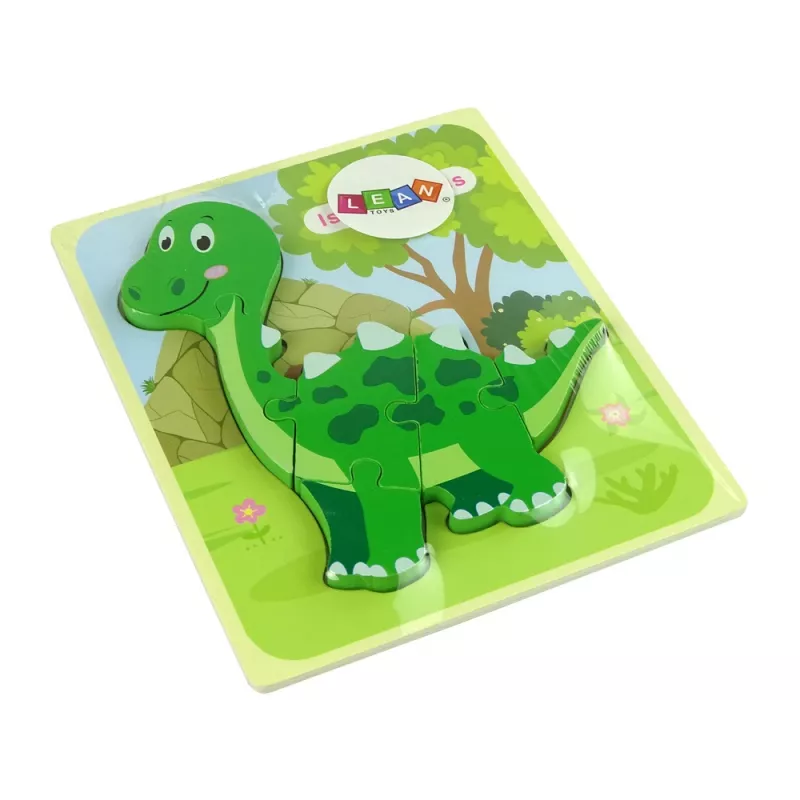 LEAN TOYS Drevené puzzle dinosaurus Isanosaurus zelené