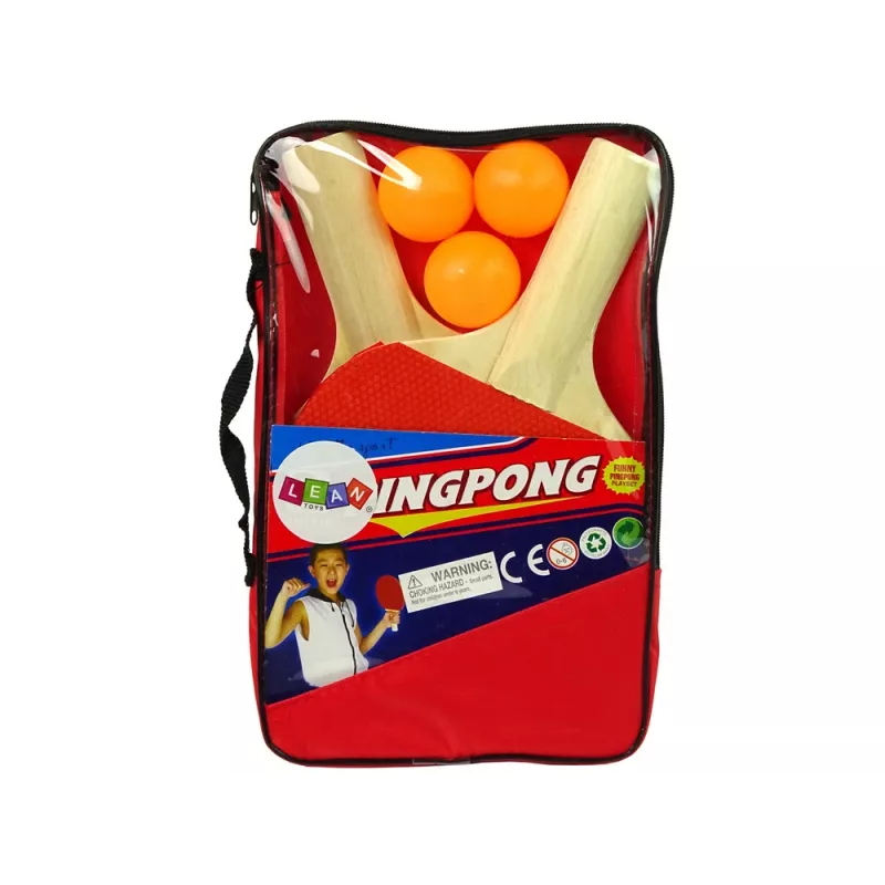 LEAN TOYS Drevené pingpongové rakety s 3 loptičkami a taškou