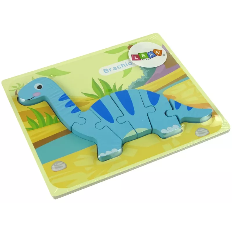 LEAN TOYS Drevené puzzle dinosaurus Brachiosaurus modré