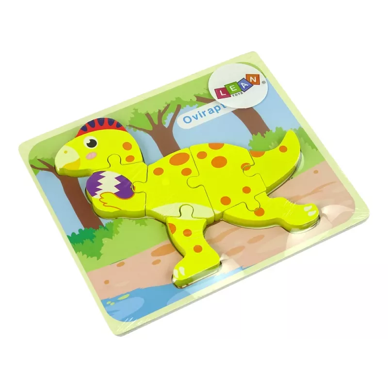 LEAN TOYS Drevené puzzle dinosaurus Stegosaurus žlté