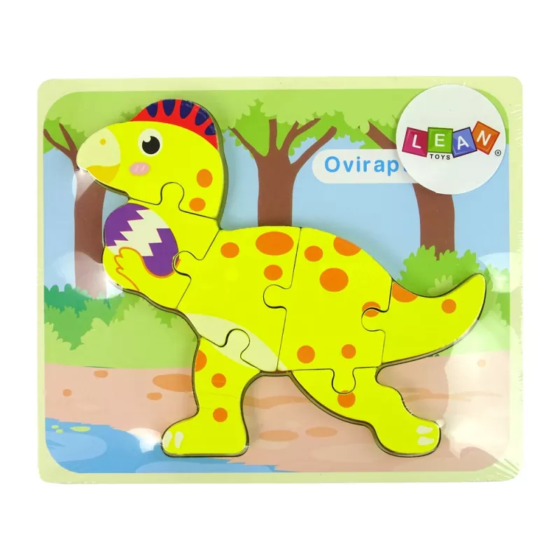 LEAN TOYS Drevené puzzle dinosaurus Stegosaurus žlté