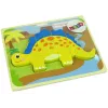 LEAN TOYS Drevené puzzle dinosaurus Stegosaurus žlté