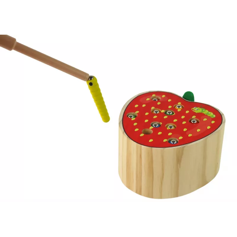 LEAN TOYS Drevená jahoda Chyť červa Magnetická hra