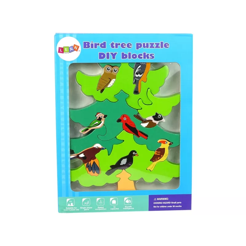 LEAN TOYS drevený strom vtáky DIY drevené puzzle bloky