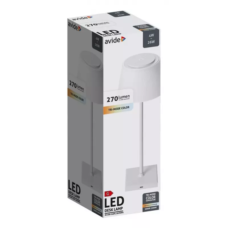 LED stolná lampa Avide, USB, 4 W, 3-stupňová farba svetla, biela