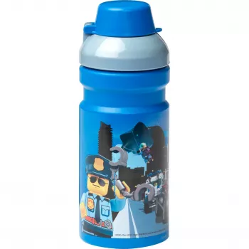LEGO City fľaša na pitie 390 ml modrá s mäkkým silikónovým výpustom a priesvitným viečkom, PP/silikón, 1 ks (40561735)