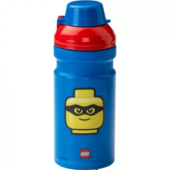 LEGO Iconic fľaša na pitie 390 ml modrá so silikónovým výpustom a priesvitným viečkom