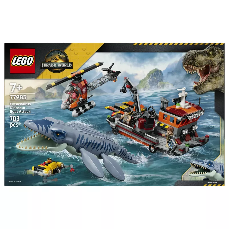 LEGO Jurassic World 77983 Mosasaurus Dinosaur Boat Attack (280 dielov, 3 minifigúrky, od 7 rokov)