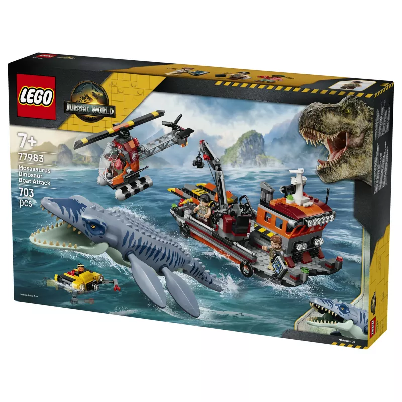 LEGO Jurassic World 77983 Mosasaurus Dinosaur Boat Attack (280 dielov, 3 minifigúrky, od 7 rokov)