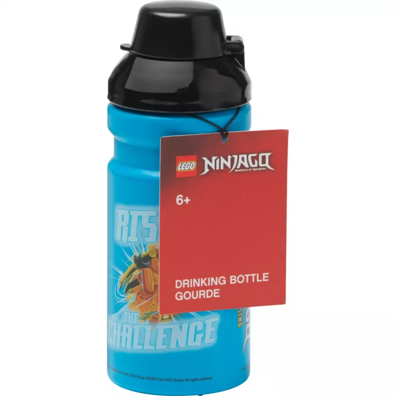 LEGO NINJAGO fľaša na pitie 390 ml modrá so silikónovým výpustom a priesvitným viečkom PP/silikón