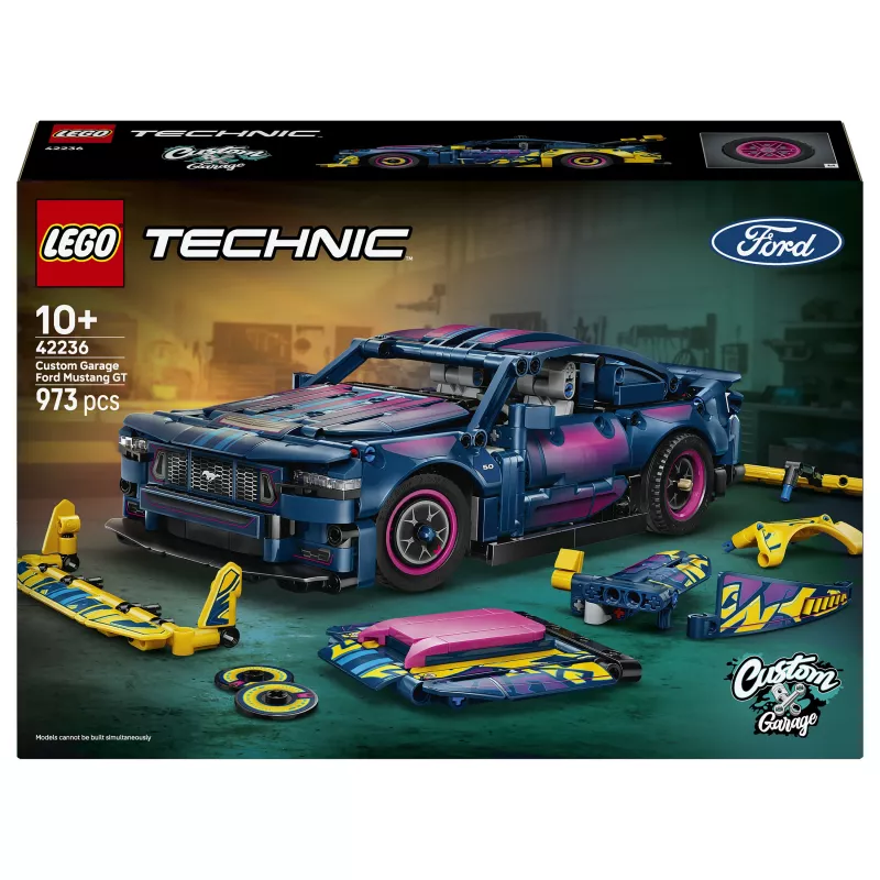 LEGO Technic 42236 Ford Mustang GT tuningová dielňa, stavebnica auta, 973 dielikov, piestový motor V8, vek 10+