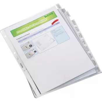LEITZ A4 10-dielne registrové obaly, transparentný polypropylén, otvorené zhora, s označovacími jazýčkami 4754-00-03