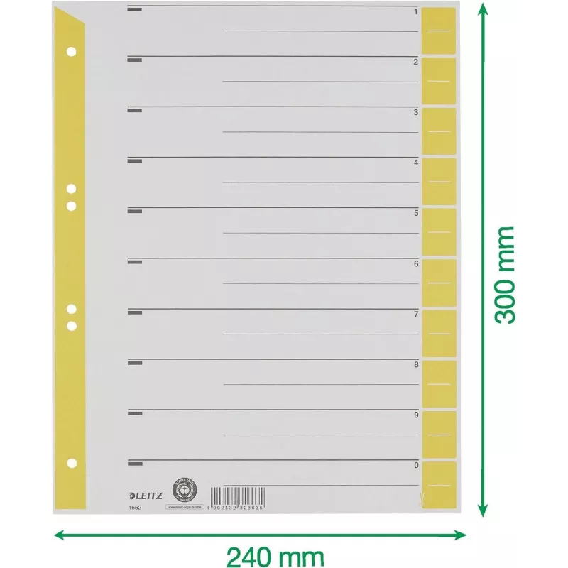 LEITZ A4 oddeľovače žlté 160 g/m² balenie 25 ks 16523015