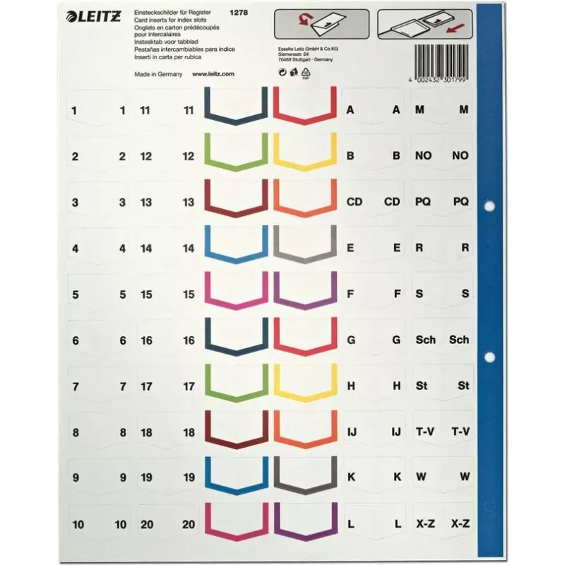 LEITZ A4 extra široké blanko plastové registre, 20-dielne, univerzálne dierovanie, priesvitne biely 1278-00-00