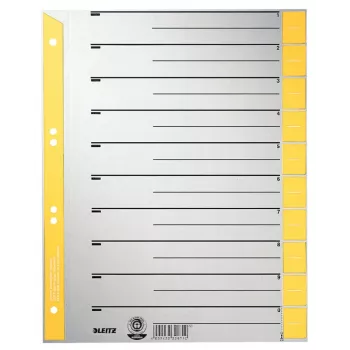 LEITZ A4 nadrozmerné oddeľovače z kraftového kartónu, 230 g/m², sivé so žltými prázdnymi záložkami, sada 10 dielov 1652-00-15