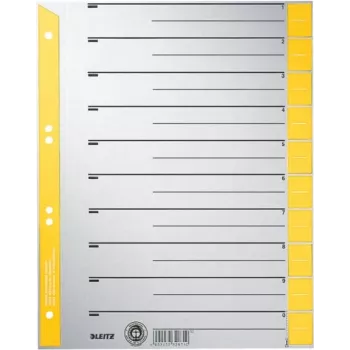 LEITZ A4 nadrozmerné oddeľovače z kraftového kartónu, 230 g/m², sivé so žltými prázdnymi záložkami, sada 10 dielov 1652-00-15