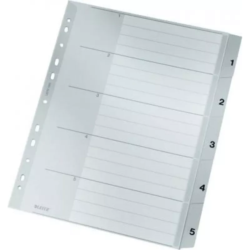 LEITZ A4 Extra Wide PP indexové oddeľovače 1-5, sivá s popisovateľným krycím listom 1283-00-85