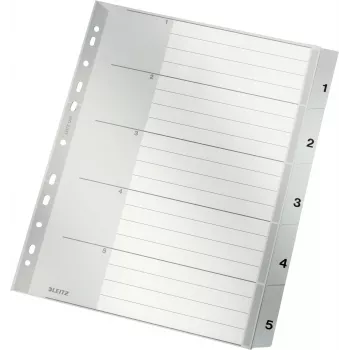 LEITZ A4 Extra Wide PP indexové oddeľovače 1-5, sivá s popisovateľným krycím listom 1283-00-85