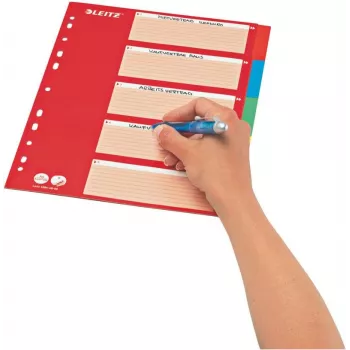 LEITZ kartónový register, blanko záložky, A4, 5-dielny, viacfarebný, 160 g/m², s červeným popisovateľným krycím listom 250 g/m² (4386-60-00)