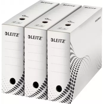 LEITZ easyboxx archivačná krabica biela 100 mm chrbát, 100% recyklovaná vlnitá lepenka, dvojité uzatváracie chlopne, balenie 25 ks (6132-00-00)