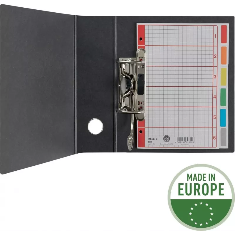 LEITZ Extra silný kartónový register, blanko, A5, 6-dielny, sivý 230 g/m², popísateľný krycí list s rastrovou potlačou 4355-00-85