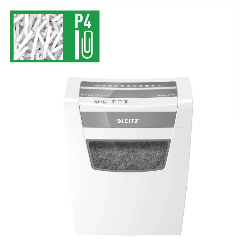 LEITZ IQ Home Office S P-4 skartovačka s čiastočkovým rezom, 8 listov, 10 L, biela (80360000)