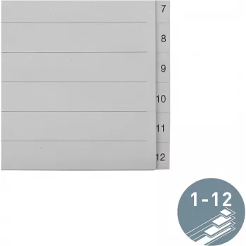 LEITZ Manila register, numerický 1-12, A4 extra široký, sivá, 12-dielny, 100 g/m², dierovanie 80 mm, spevnené otvory 1233-00-85