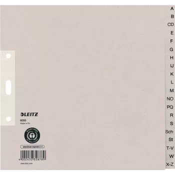 LEITZ registrované listy z trvanlivého papiera, A-Z, A4, polovičná výška, 20 dielov sivá, 100 g/m², dierovanie 80 mm, s vystužením dier (6095-00-85)