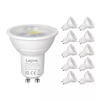LEPRO 200084-DW-EU-10 GU10 stmievateľná LED žiarovka, 4,5 W, 345 lm, 6500 K, 38°, 10 kusov