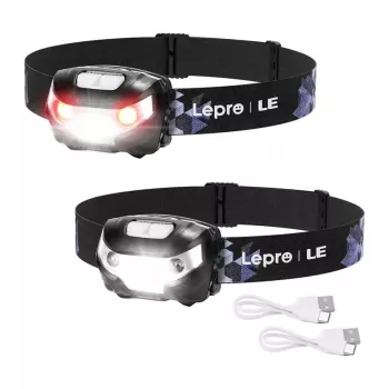 LEPRO 3200008-2 LED čelovka, balenie 2 ks, 300 lúmenov, nabíjateľná, IPX4, čierna