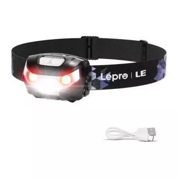 LEPRO 3200008 nabíjacia čelová lampa so senzorom pohybu, 300 lúmenov, IPX4, 6 režimov, čierna