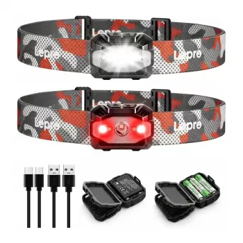 LEPRO 320023-2 USB nabíjateľná LED čelovka, 300 lúmenov, 6 režimov, IPX4, balenie 2 ks