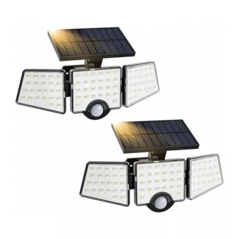 LEPRO 640003-DW-a-2 solárna pouličná lampa so senzorom pohybu a súmraku, balenie 2 ks, 1500 lúmenov, 6500K studená biela, IP65 vodotesná, nástenná montáž, LED