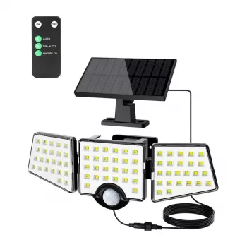 LEPRO 640005-DW solárna lampa, 3000 lm, 6500K, 3 nastaviteľné hlavy, 270° osvetlenie, IP65, senzor pohybu, 2400 mAh