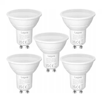 LEPRO GU10 LED žiarovka 4,5 W (zodpovedá 50 W), 345 lm, denná biela 5000 K, 100° uhol vyžarovania, nestmievateľná, balenie 5 ks