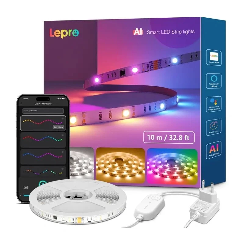 Lepro S2 10m smart RGBIC LED pás s Wi-Fi & Bluetooth, kompatibilný s Alexa a Google Assistant