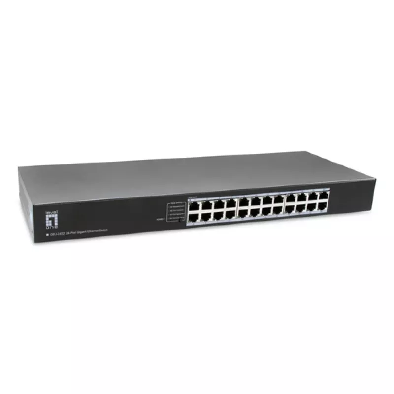 LevelOne GEU-2432 24-port Gigabit Ethernet switch, 4-mód DIP switch, 19 palcový rackmount, unmanaged, kovové puzdro