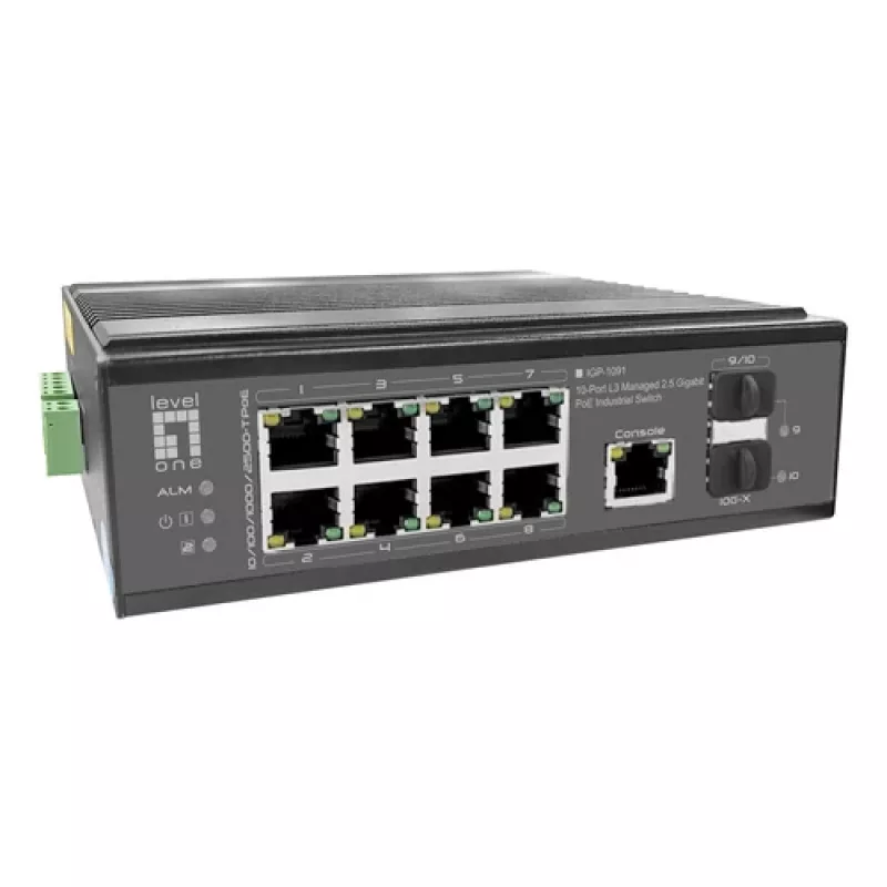 LevelOne IGP-1091 priemyselný PoE+ switch, 8x 2,5G PoE, 2x uplink 1G/10G SFP+