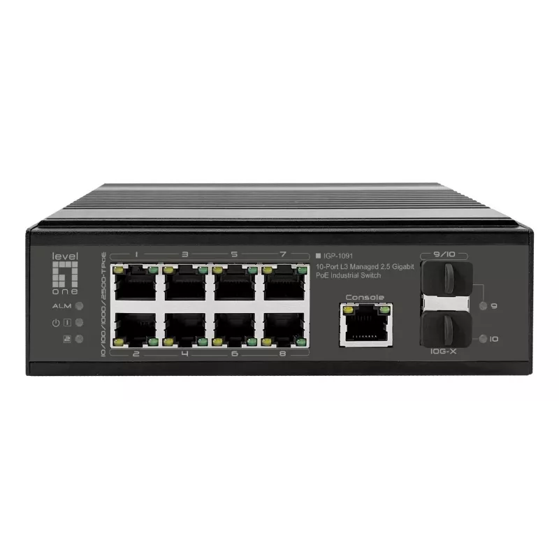 LevelOne IGP-1091 priemyselný PoE+ switch, 8x 2,5G PoE, 2x uplink 1G/10G SFP+