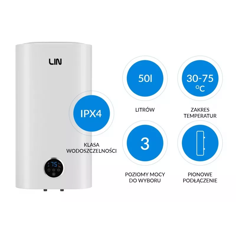 Inteligentný elektrický ohrievač vody LIN LIFVD1SMWH 50L, biely
