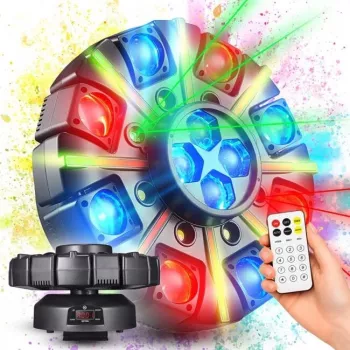 LIGHT4ME OCTOS pohyblivé multi-efektové svetlo s RGBW LED, červeným/zeleným laserom a stroboskopom