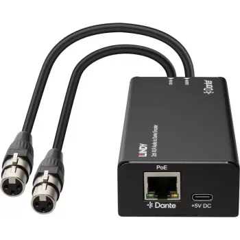 LINDY 2-kanálový XLR audio na Dante enkodér, PoE, AES67, 24-bit/96kHz 70618