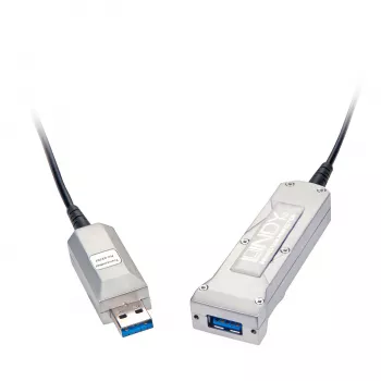 Lindy 50m USB 3.0 hybridný aktívny predlžovací kábel, sklené vlákno a meď, 5Gbps, LSZH, čierna 42701