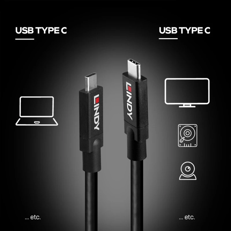 Lindy 43439 USB 3.2 Gen 2 Aktívny kábel USB-C na USB-C, 8 m, 10 Gbps, 8K60, 100 W PD