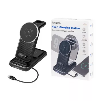 Logilink 4-in-1 bezdrôtová stolná nabíjačka, 15W Qi nabíjacia stanica (PA0292)